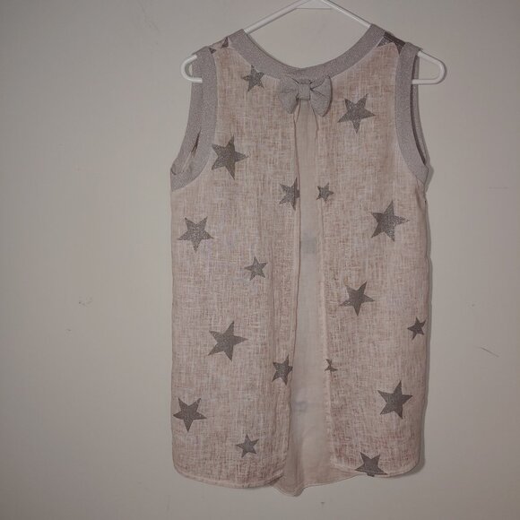 Made in Italy Linen Blend Split Back with Bow Sleeveless Top Silver Cream Size M - Picture 6 of 6